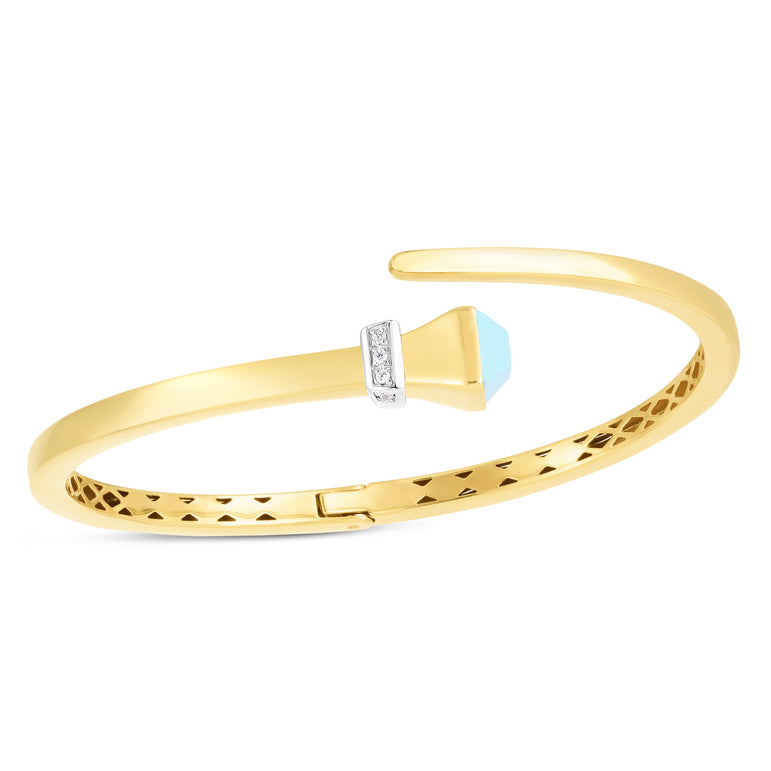 14K Turquoise & Diamond Wrap Hardware Bangle-Two-tone