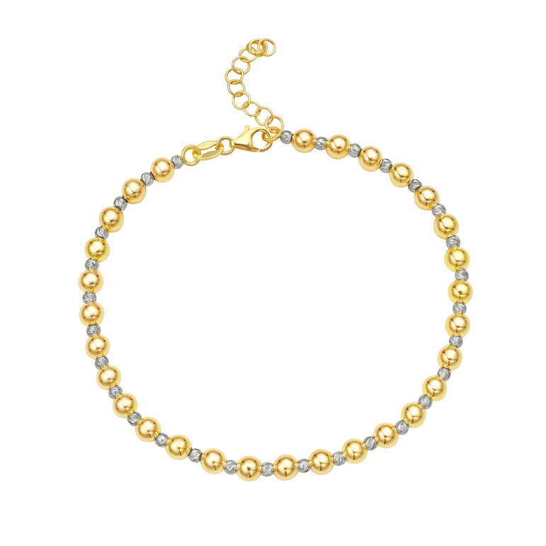 14K Polished & Diamond Cut Bead Necklace-Two-tone | Lobster