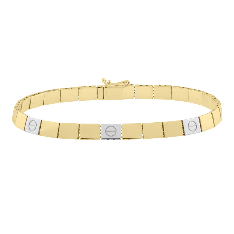 14K Gold Two-Tone Nail Head Bracelet-Two-tone | Lobster