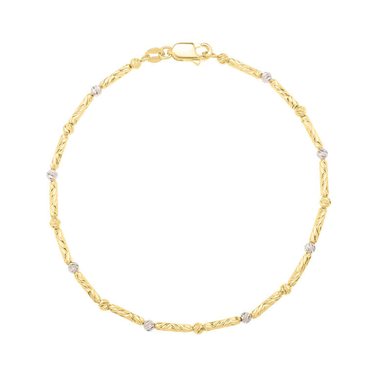 14K Two-Tone Bar & Bead Chain-Two-tone | Lobster