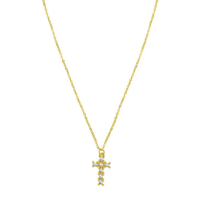 14K Diamon'Oro Cross Necklace-Two-tone | Lobster