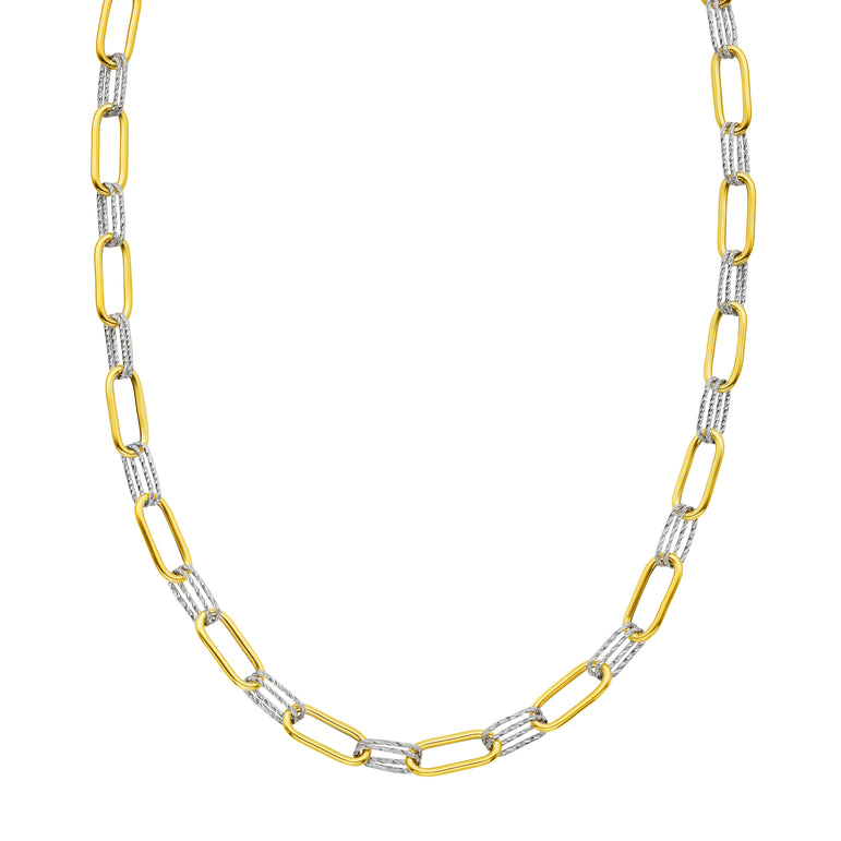 14K Two-tone Diamante Paperclip Chain-Two-tone | Lobster
