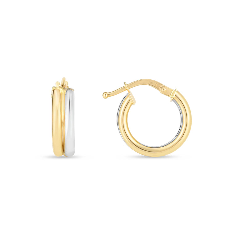 14K Two-tone Double Round Hoops-Two-tone | Hinged