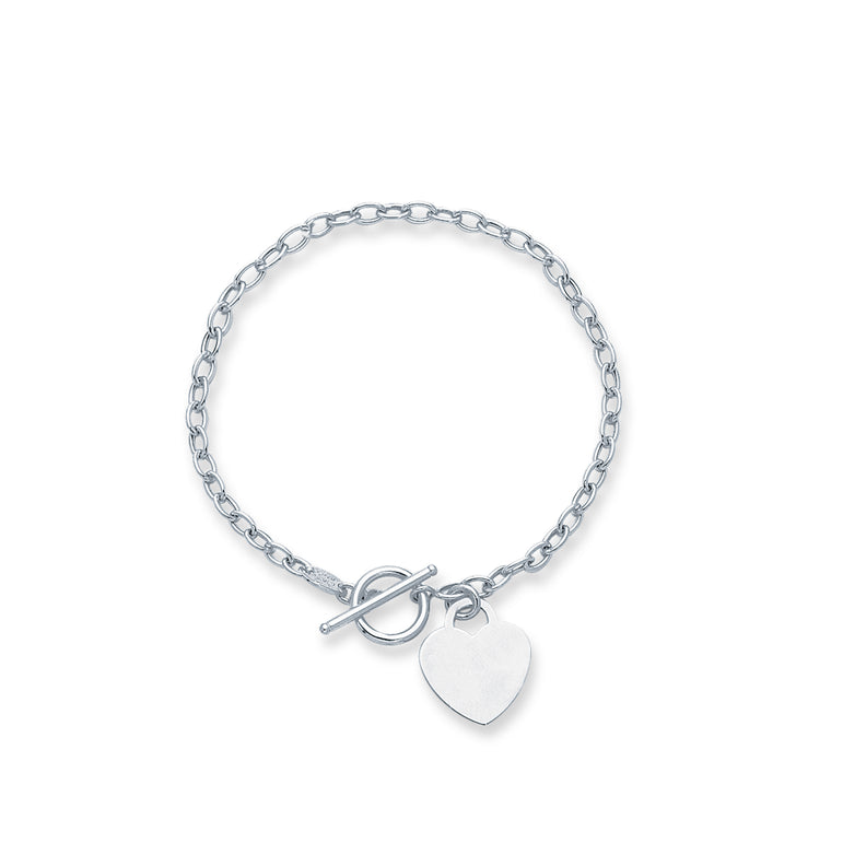 14K Gold Heart Charm & Toggle Oval Link Chain -White | Toggle