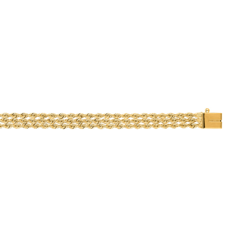14K Gold 5.9mm Triple Row Rope Chain Bracelet-Yellow | Box with Figure 8