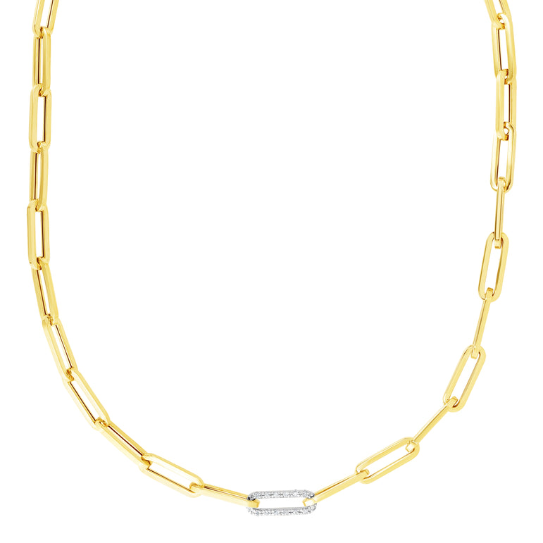 14K .32ct Diamond Paperclip Necklace-Yellow | Invisible Link
