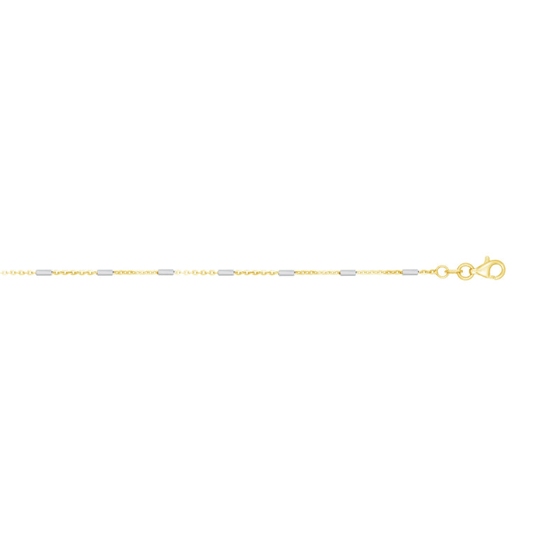 14K Gold 1.4mm Two-tone Polished Bar Station Saturn Chain -Two-tone | Pear Shaped Lobster