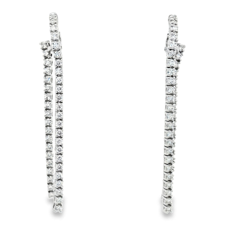 18kt White Gold Hoop Earrings with 3 1/2cttw Round Brilliant Diamonds