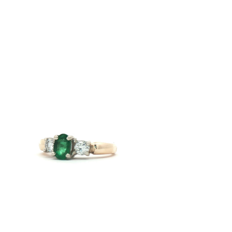14kt Yellow Gold Ring with Oval 1/4ct Emerald plus natural diamonds
