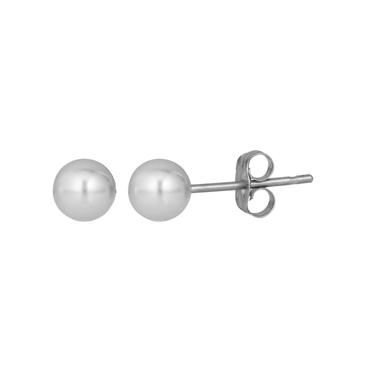 14K Gold 4MM Pearl Stud Earring-White | Push Back