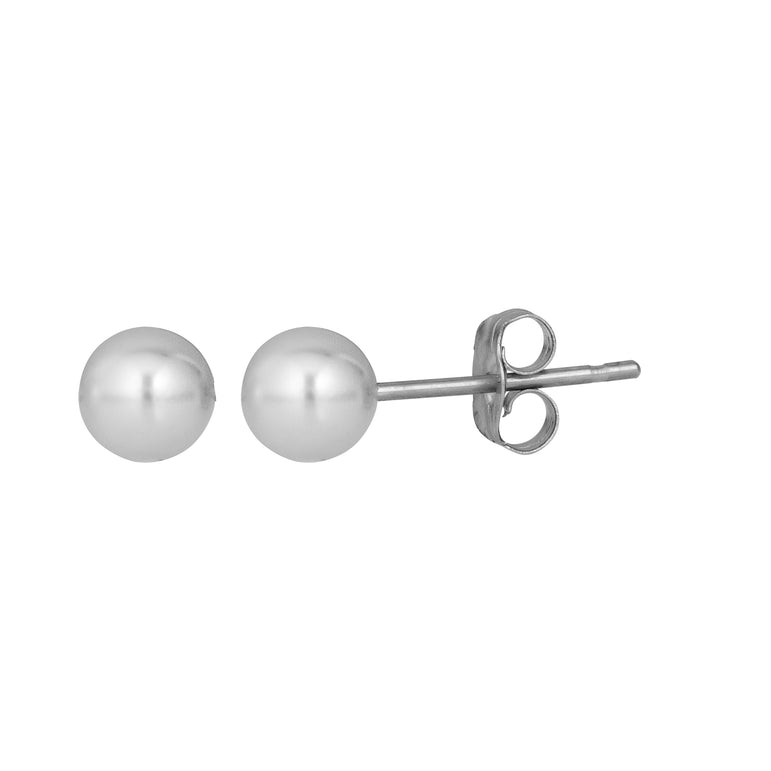 14K Gold 5MM Pearl Stud Earring-White | Push Back