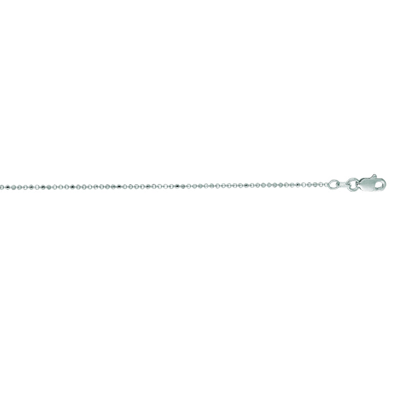 14K Gold 1.1mm Diamond Cut Bead Chain-White | Lobster