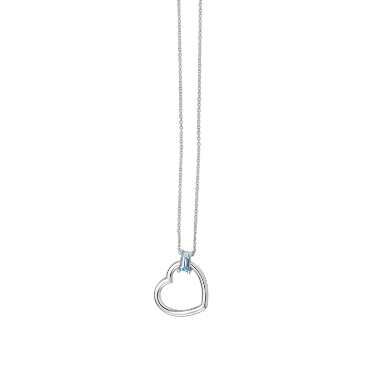 14K Baguette Gemstone Heart Necklace-White | Lobster