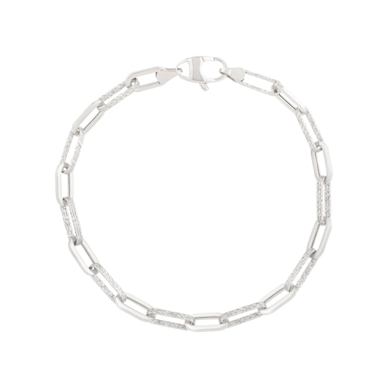 14K 4mm Diamanté Paperclip Bracelet-White | Lobster