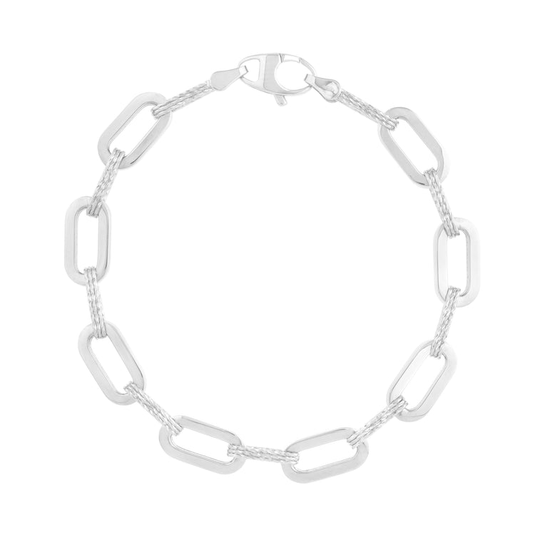 14K 7mm Diamanté Paperclip Bracelet-White | Lobster