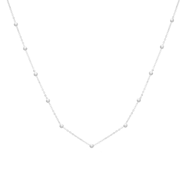 14K Saturn Bead Chain Necklace-White | Lobster