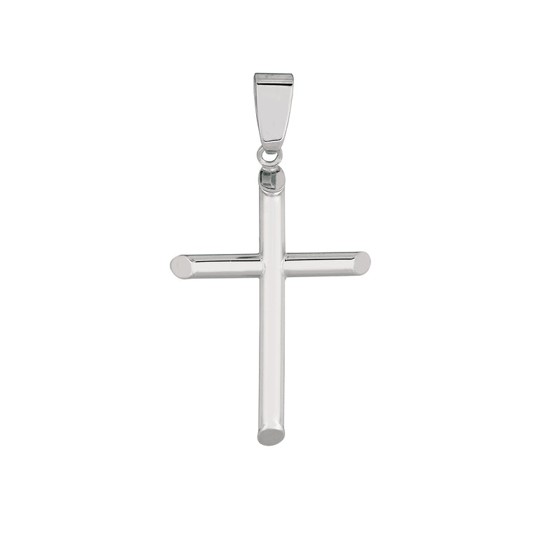 14K White Gold Tapered Edge Cross-White