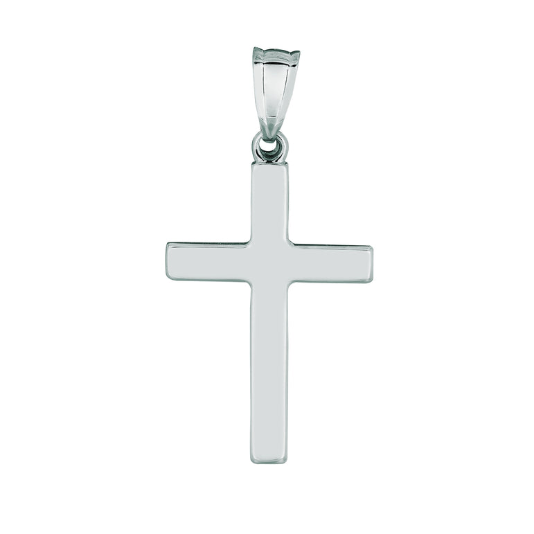 14K White Gold Flat Cross-White