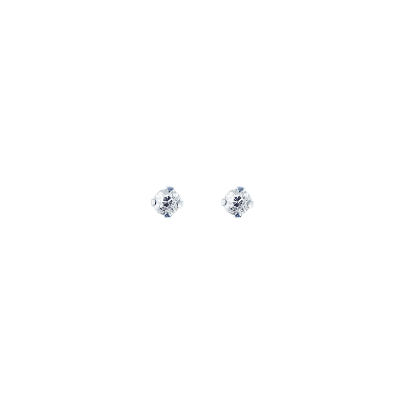 14K Gold 2mm Round CZ Stud Earring-White | Push Back