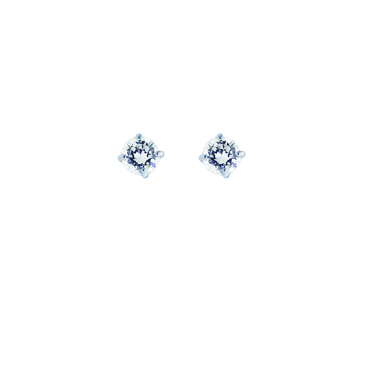 14K Gold 3mm Round CZ Stud Earring-White | Push Back