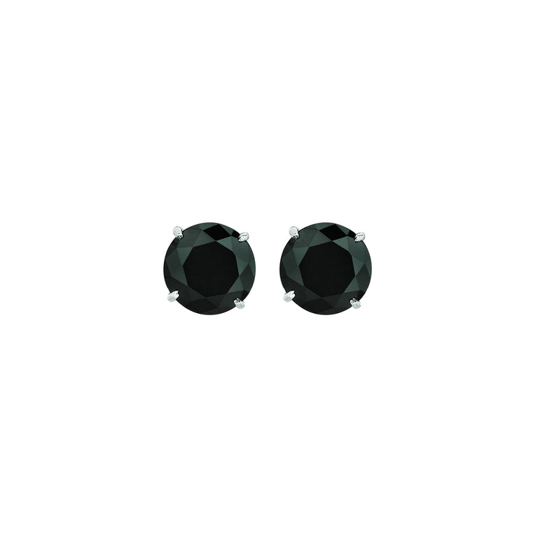 14K Gold 8mm Black CZ Stud Earring-White | Push Back