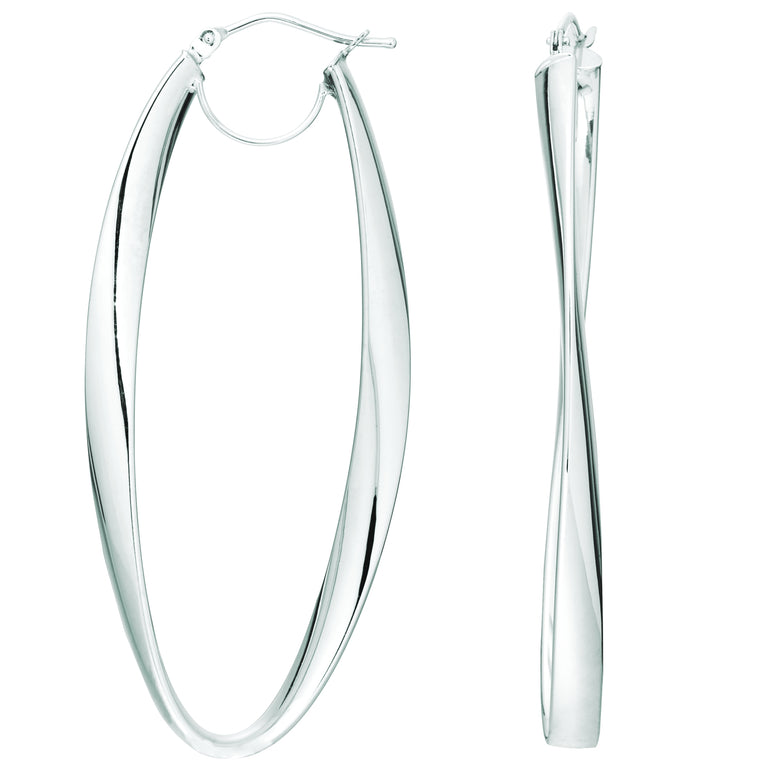 14K Gold Twisted Oval Hinged Hoop Earring-White | Hinged
