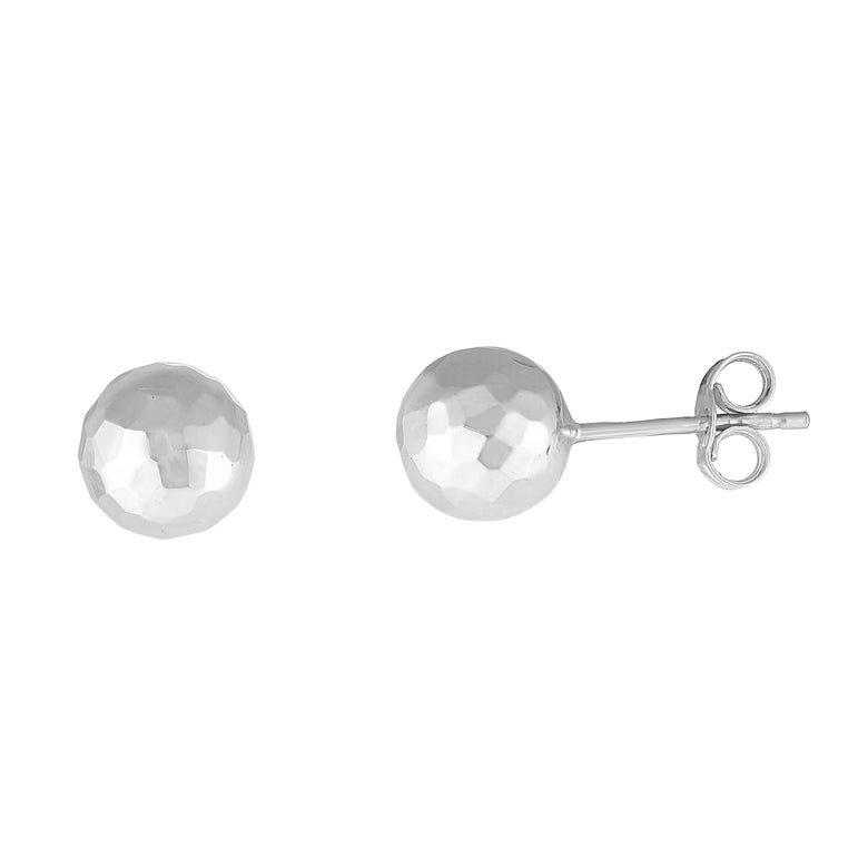14K Gold 7mm Faceted Post Earring-White | Push Back