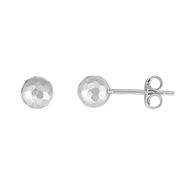 14K Gold 5mm Faceted Post Earring-White | Push Back