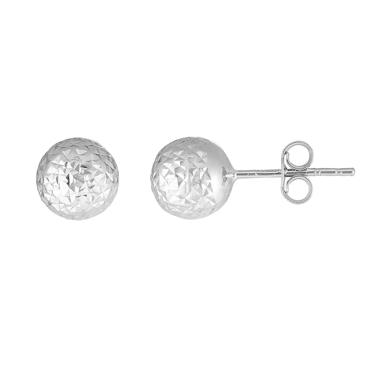 14K Gold 7mm Crystal Cut Post Earring-White | Push Back