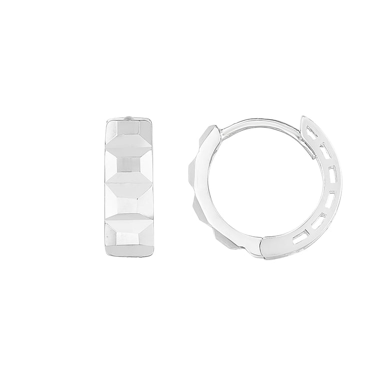 14K Gold Faceted Huggie-White | Hinged