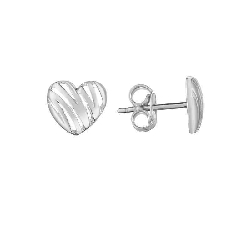 14K Scribble Heart Studs-White | Push Back