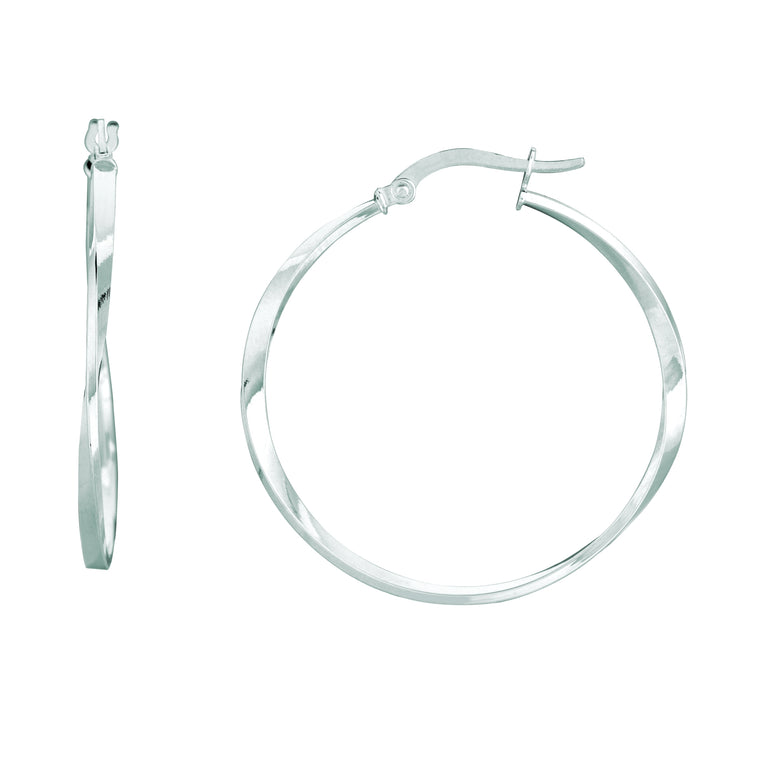 14K White Gold Twisted Hoop Earring-White | Hinged