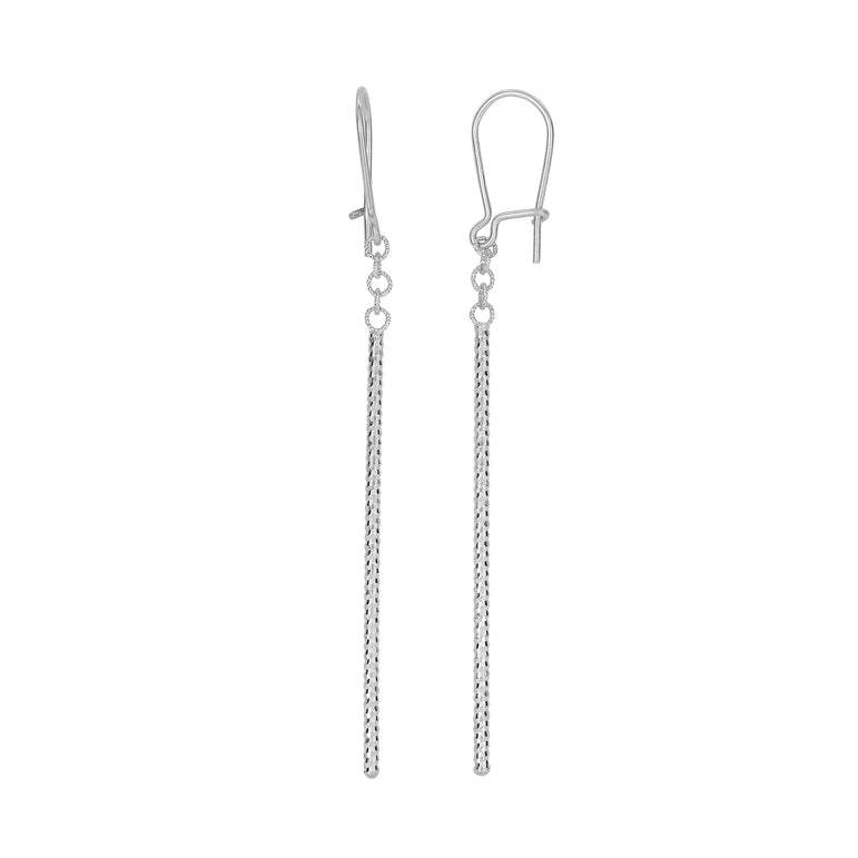14K Gold Diamond Cut Bar Linear Drop Earring-White | Euro Wire