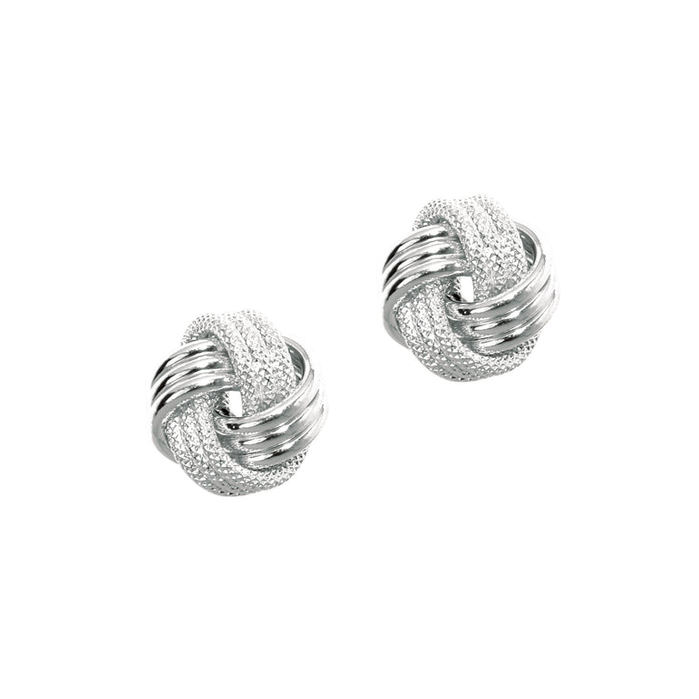 14K Gold Polished & Diamond Cut Love Knot Stud Earring-White | Push Back