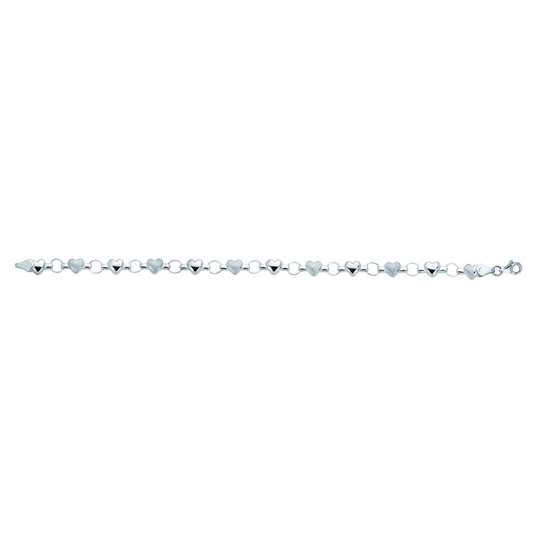 14K Gold Heart Alternating Bracelet-White | Lobster