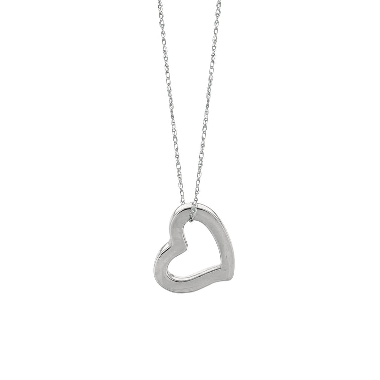 14K Gold Polished Open Heart Necklace-White | Spring Ring