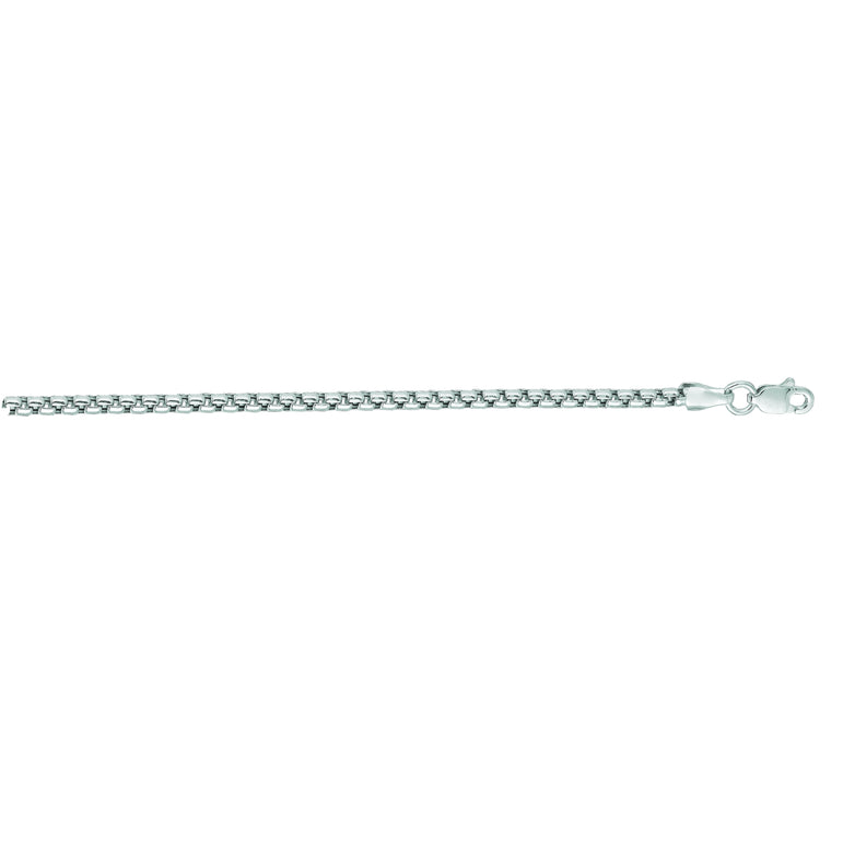 14K Gold 2.5mm Lite Round Box Chain-White | Lobster