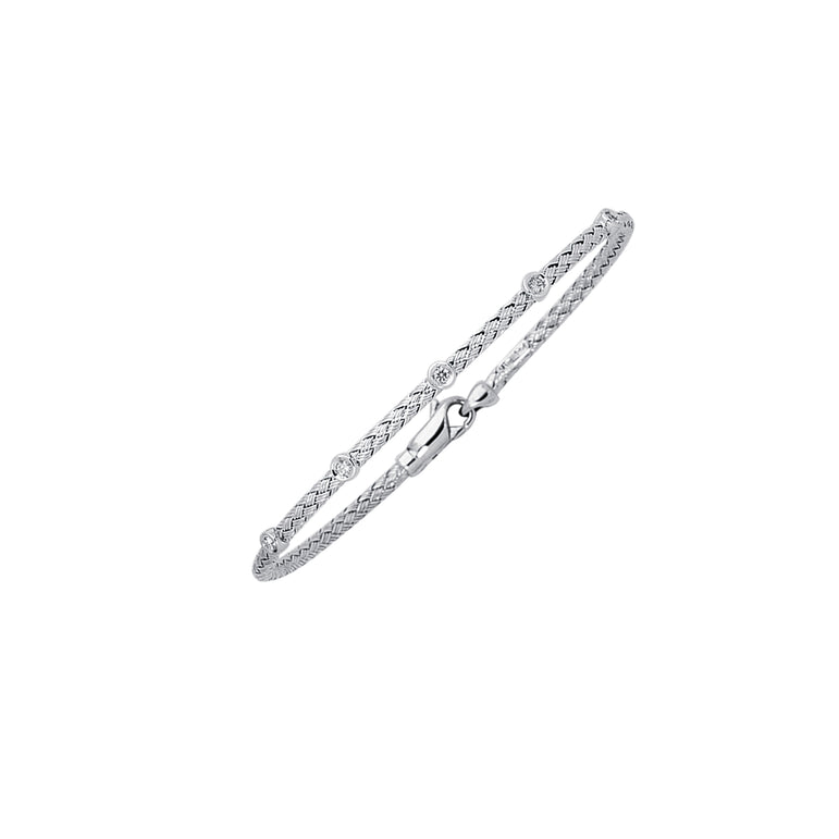 14K Gold .15ct Diamond Station Woven Bangle-White | Lobster
