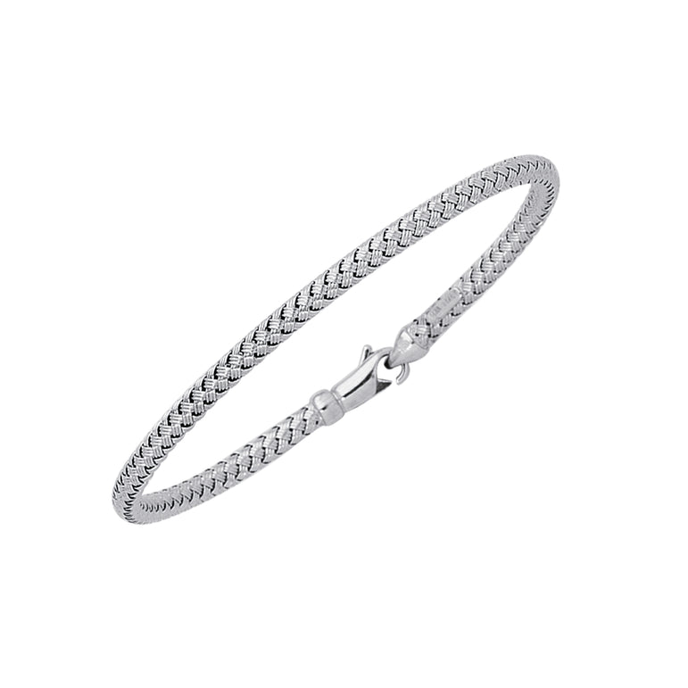 14K Gold Thin Weaved Bangle-White | Lobster