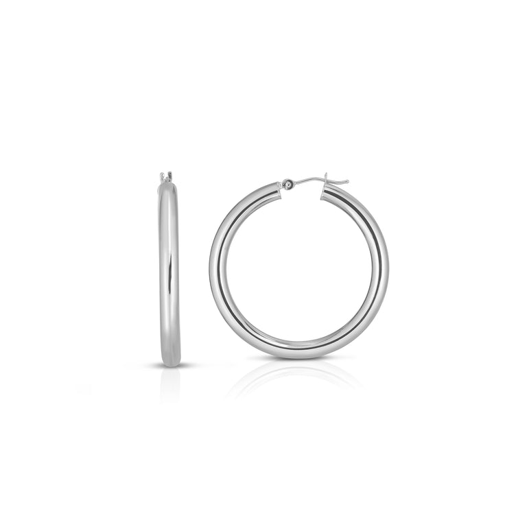 14K Gold 4x25mm Hoops-White | Hinged