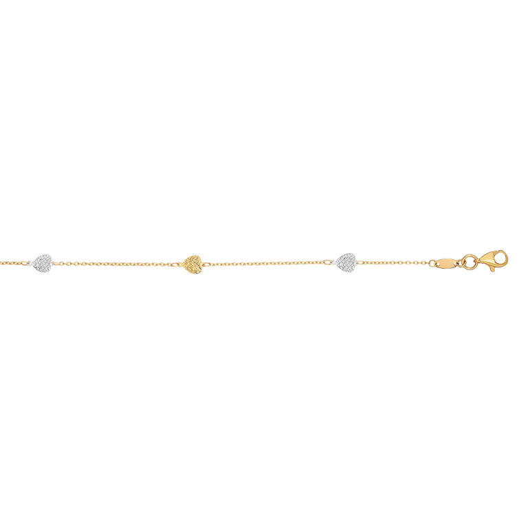 14K Two-tone Gold Diamond Cut Heart Anklet-Two-tone | Lobster