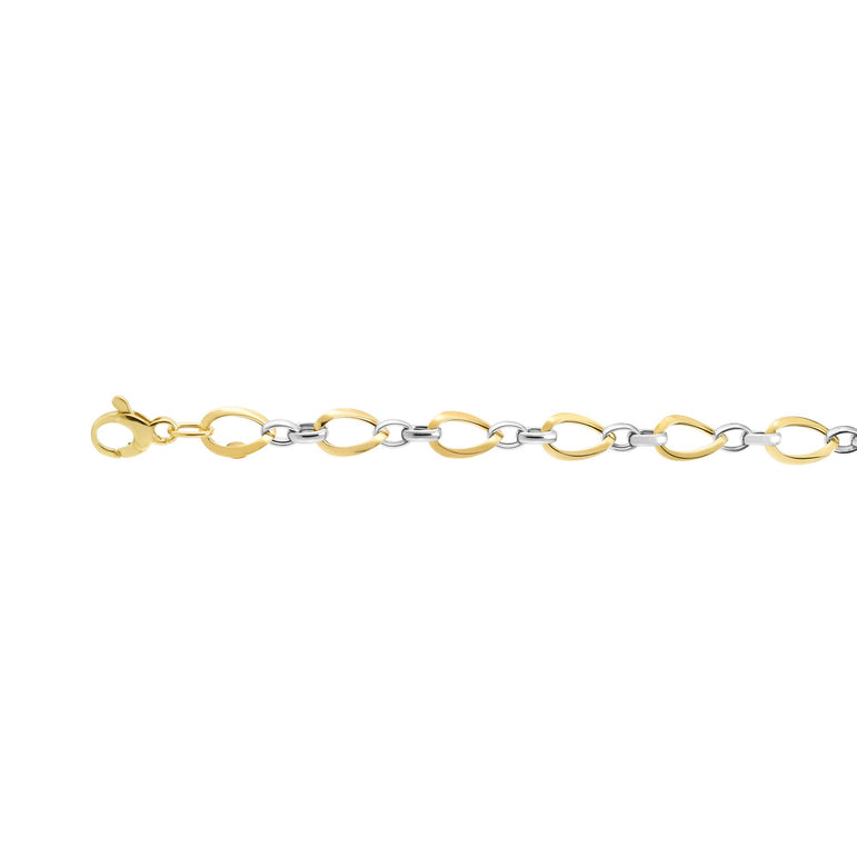 14K Two-tone Gold Polished Twisted Oval Link Chain-Two-tone | Lobster