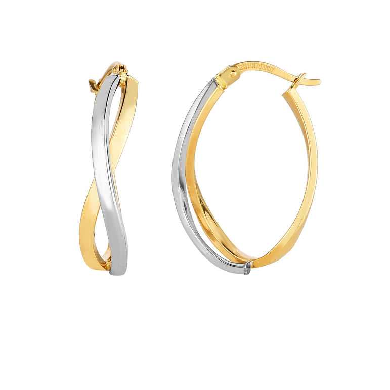 14K Yellow & White Gold Twisted Hoop Earring-Two-tone | Hinged