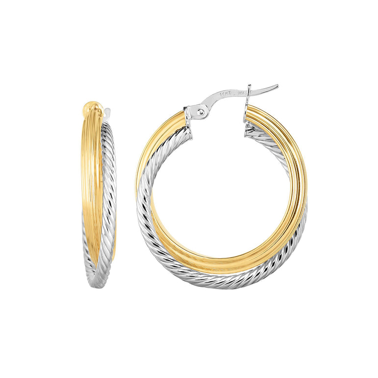 14K Two-tone Gold Polished & Twist Hoop Earring-Two-tone | Hinged