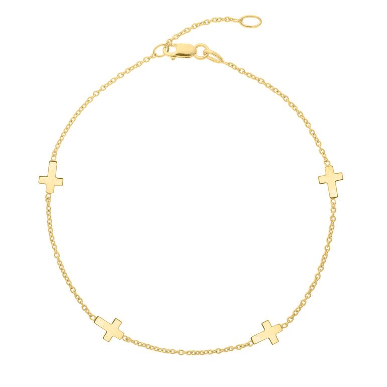 10K Sideways Cross Anklet-Yellow | Lobster
