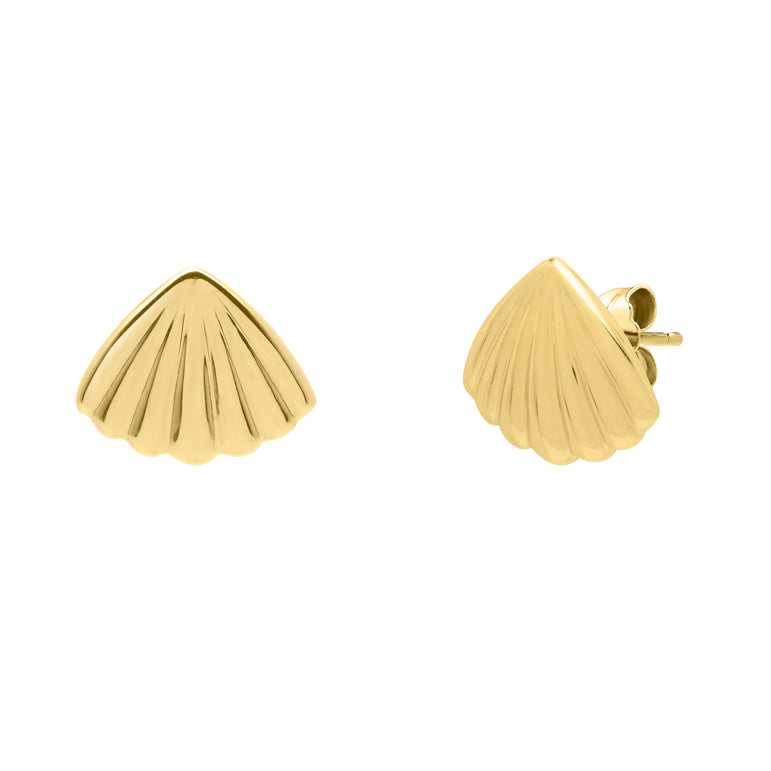 10K Sea Shell Stud Earring-Yellow | Push Back