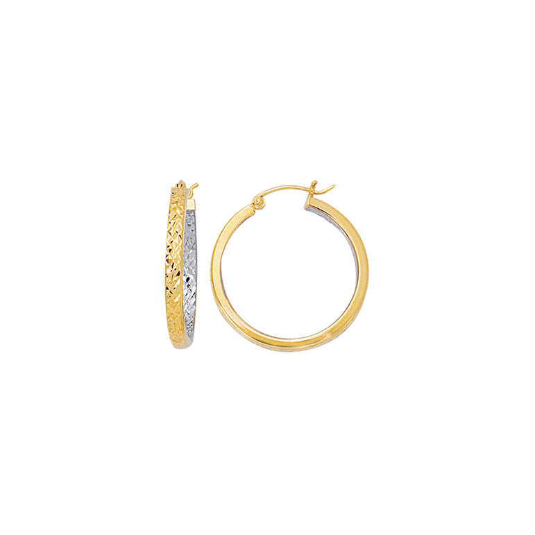10K Gold Yellow Exterior White Interior Diamond Cut Hoop Earring-Two-tone | Hinged