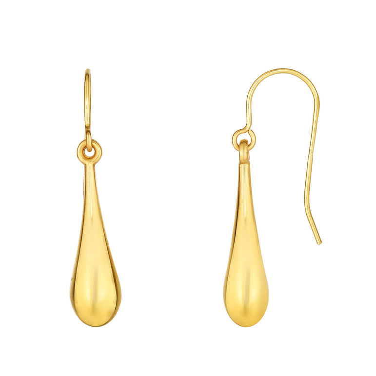10K Gold Polished Tear Drop Earring-Yellow | Euro Wire
