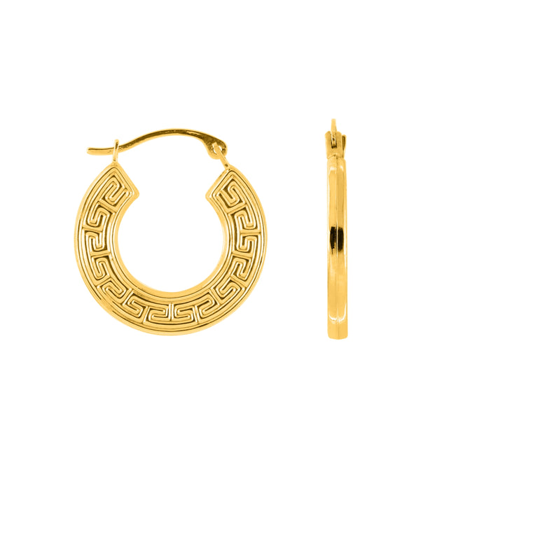 10K Gold Greek Key Hoop Earring-Yellow | Hinged