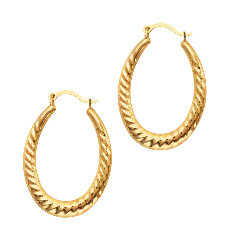 10K Gold Graduated Oval Twist Back to Back Hoop Earring-Yellow | Hinged